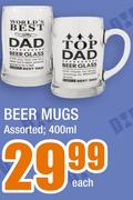 Beer Mugs Assorted-400ml Each