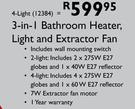 3-In-1 Bathroom Heater, Light And Extractor Fan- 4 Light(12384)