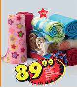 Polar Fleece Throws 130x150cm Assorted Colours 2-Pack Each