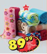 Polar Fleece Throws 130x150cm Assorted Colours 2-Pack Each