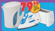 Essentials Corded Kettle 1.7L/ Steam Iron 1600W/ 2-Slice Toaster-Each