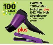 Carmen 1200W Mini Hairdryer+EHC Mini Hair Straightener