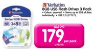 Verbatim 8GB USB Flash Drives 3 Pack-Per Pack