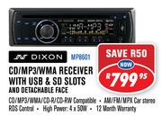 Dixon CD/MP3/WMA Receiver With USB & SD Slots and Detachable Face MP8601