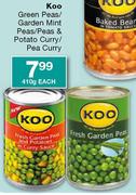 Koo Green Peas/Garden Mint Peas/Peas & Potato Curry/Pea Curry-410g Each
