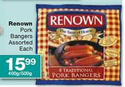 Renown Pork Bangers Assorted-400g/500g