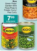Koo Green Peas/Garden Mint Peas/Peas & Potato Curry/Pea Curry-410g Each