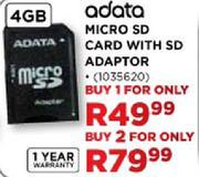 Adata Micro SD Card with SD Adaptor-2x4GB