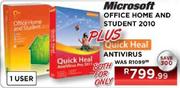 Microsoft Office Home and Student 2010 (1 User) + Quick Heal Antivirus