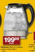 Platinum Glass & Stainless Steel Cordless Kettle-1.7 Ltr