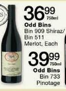 Odd Bins Bin 909 Siraz/Bin 511 Merlot-750ml Each