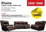 Khama 3 Piece 3 Action Leather Suite In Savannah Leather