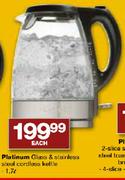Platinum Glass & Stainless Steel Cordless Kettle-1.7ltr Each