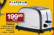 Platinum Stainless Steel Toaster With Bread Tray-2-Slice Each