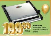 Platinum Stainless Steel 4-Slice Sandwich Press-Each