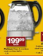 Platinum Glass & Stainless Steel Cordless Kettle-1.7L -Each