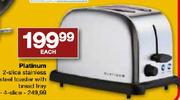 Platinum 2-Slice Stainless Steel Toaster With Bread Tray-Each
