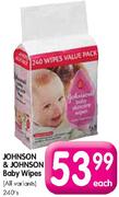 Johnson & Johnson Baby Wipes-240's