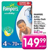 Pampers Baby Wipes Refill Fresh-2 x 56's