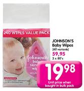 Johnson's Baby Wipes-3 x 80's