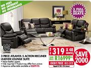 Atlanta 5 Action Recuner Leather Lounge Suite-3 Piece