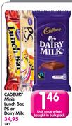 Cadbury Mints Lunch Bar,PS Or Dairy Milk-24's