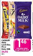 Cadbury Minis Lunch Bar, PS Or Dairy Milk-Each