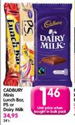 Cadbury Minis Lunch Bar, PS Or Dairy Milk-Each