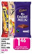 Cadbury Minis Lunch Bar, PS Or Dairy Milk-24's