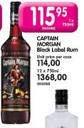 Captain Morgan Black Label Rum-12x750ml