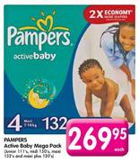 Pampers Active Baby Mega Pack (unior 111's,Midi 150's,Maxi 132's and Maxi Plus 120's) Each
