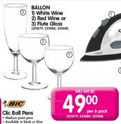 Ballon White Wine/Red Wine/Flute Glasses-6's pack