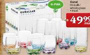 Coral Hi-Ball/Whisky/Glasses-6-Pak