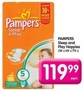 Pampers Sleep and Play Nappies-58's/68's/78's Each