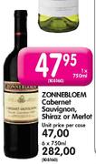 Zonnebloem Cabernet Sauvignon, Shiraz Or Merlot-6x750ml