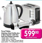 Russell Hobbs Stainless Steel Kettle Plus 2 Slice Toaster With Free Salt And Papper Grinder