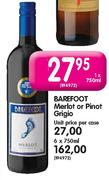 Bareoot Merlot or Pinot Girigo - 6 x 750ml