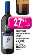 Bareoot Merlot or Pinot Girigo - 1 x 750ml