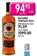Bacardi Oakheart Rum - 12 x 750ml