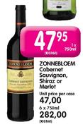 Zonnebloem Cabernet Sauvignon, Shiraz, or Merlot - 1 x 750ml