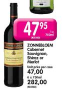 Zonnebloem Cabernet Sauvignon, Shiraz, or Merlot - 6 x 750ml