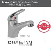 Isca Mercury Single Lever Basin Mixer, Plug & Chain