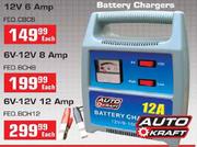 Auto Kraft 6V-12V 12Amp Battery Charger-Each