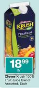 Clover Krush 100% Fruit Juice Blend - 2 Ltr Each