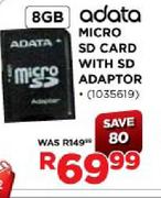 Adata Micro SD Card With SD Adaptor-8GB