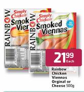 Rainbow Chicken Viennas Orginal Or Cheese-500g Each