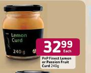 PnP Finest Lemon or Passion Fruit Curd-240g Each