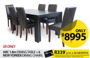 Arc 1.8m Dining Table + 6 New Yorker Dining Chairs
