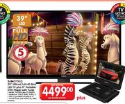 Sinotec 39"/99cm Full HD Slim LED TV Plus 9" Portable DVD Player With Tuner.