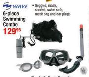 Wave 6 Piece Swimming Combo-Googles, Mask, Snorkel, Swim Safe, Mash Bag & Ear Plug
